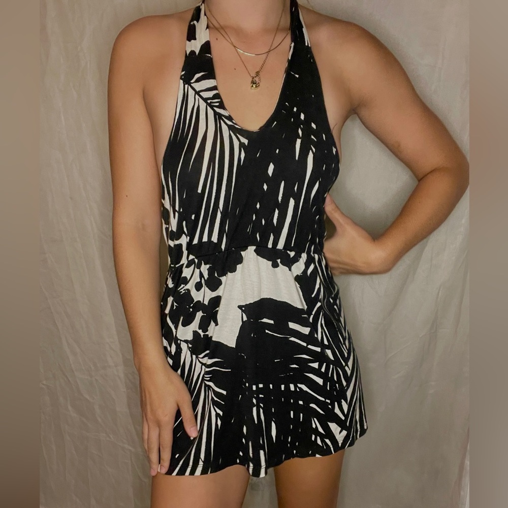 Old Navy black and white halter dress